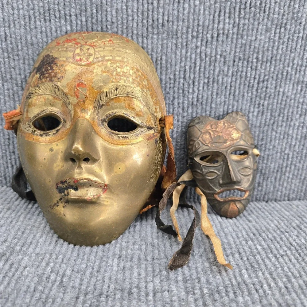 Vintage Gold and Bronze Decorative‎ Theatrical Wall Masks Set of 2